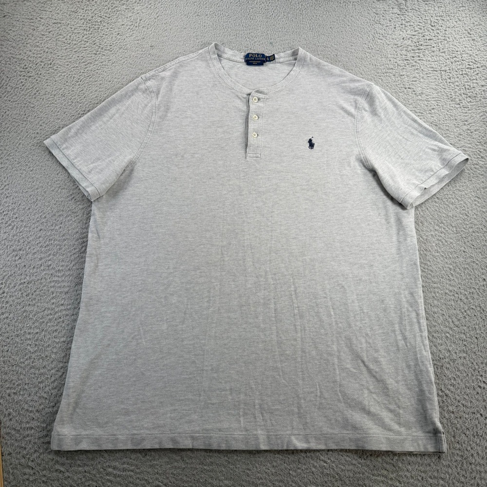 Polo Ralph Lauren Featherweight Mesh Henley Shirt Mens XL Gray Short Sleeve